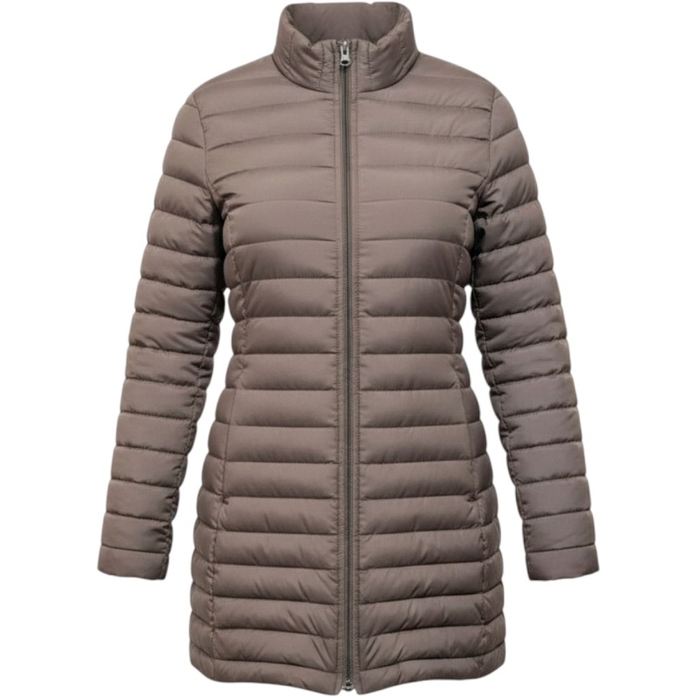 J. Jill Women Taupe Brown Quilted Puffer Jacket Mid-Length Zip Up Coat Medium